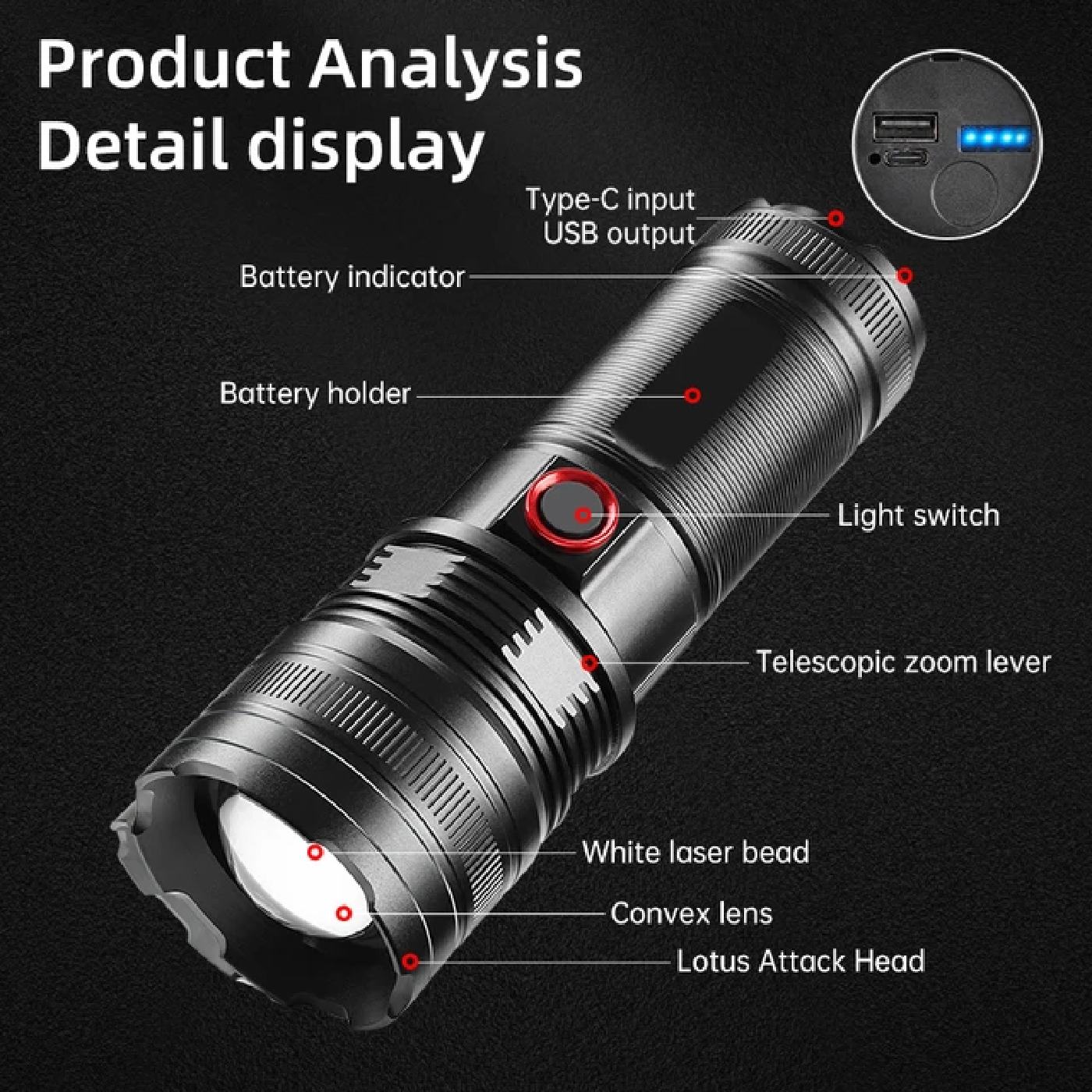 LINTERNA ALTA POTENCIA XA-B702 PEQUEÑA LED LASER